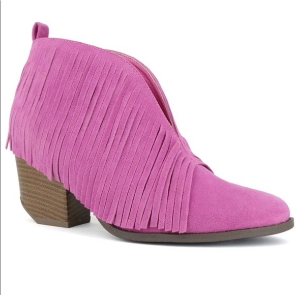 hot pink fringe booties
